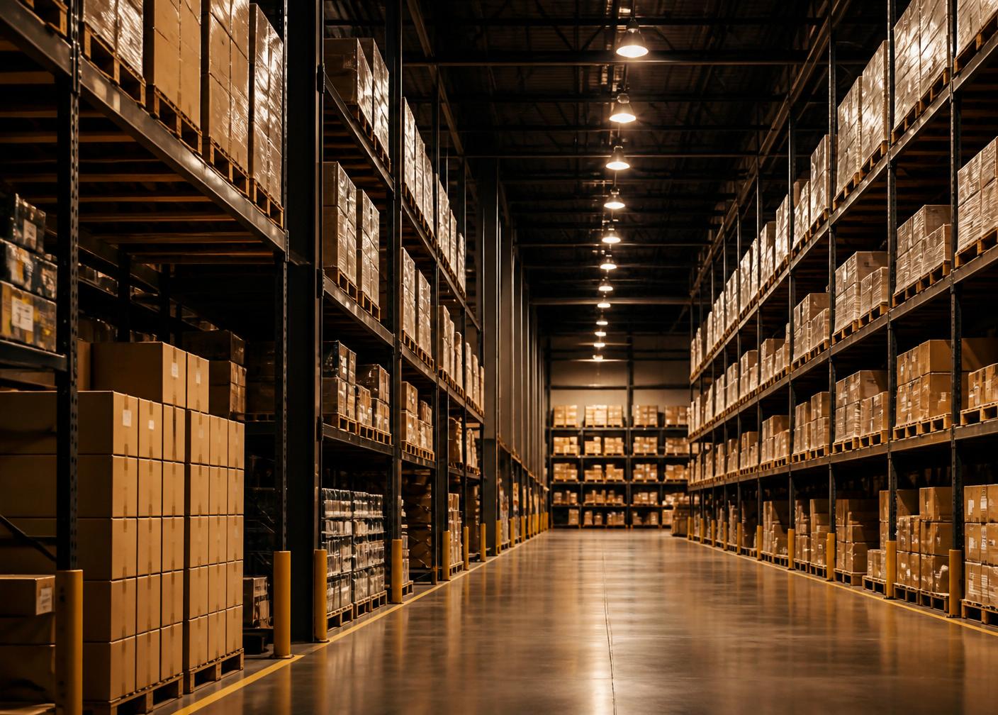 Wholesale distribution warehouse with organized inventory